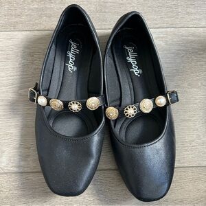 Jellypop Black Mary Jane Flats with Gold Charms Strap